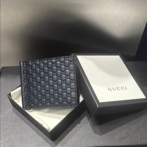 Gucci Blue Key Card Holder with Woven Pattern